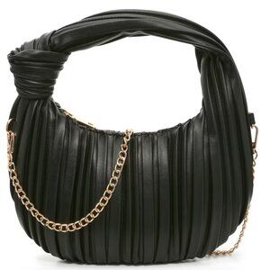 Black Pleated Knot Handle Hobo Bag